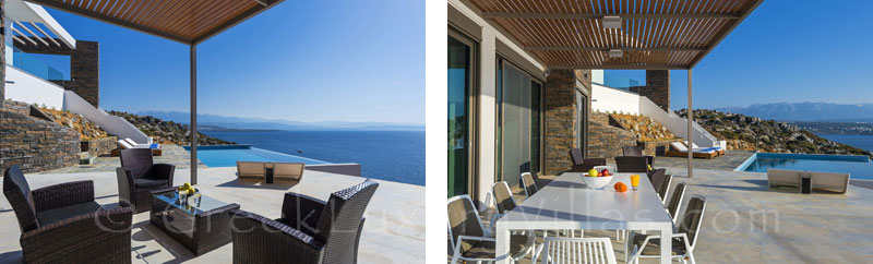 Waterfront of the modern seafront luxury villa in Crete