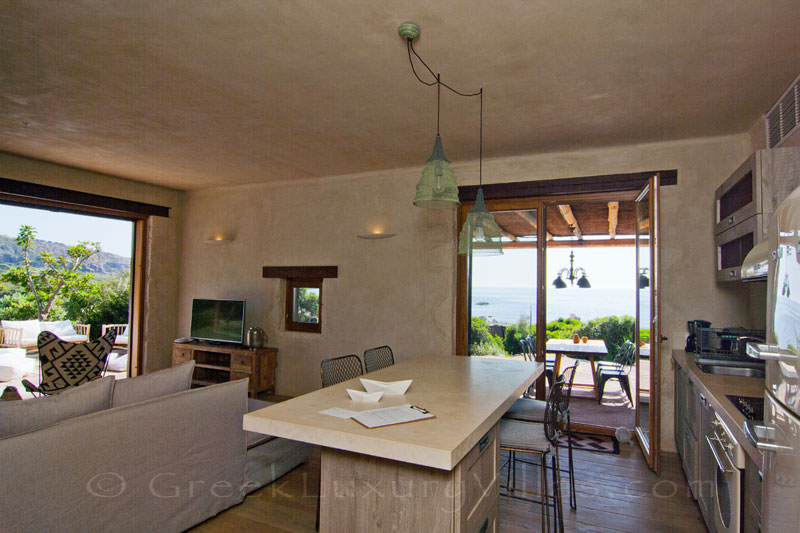Open plan kitchen of a beach house in Crete
