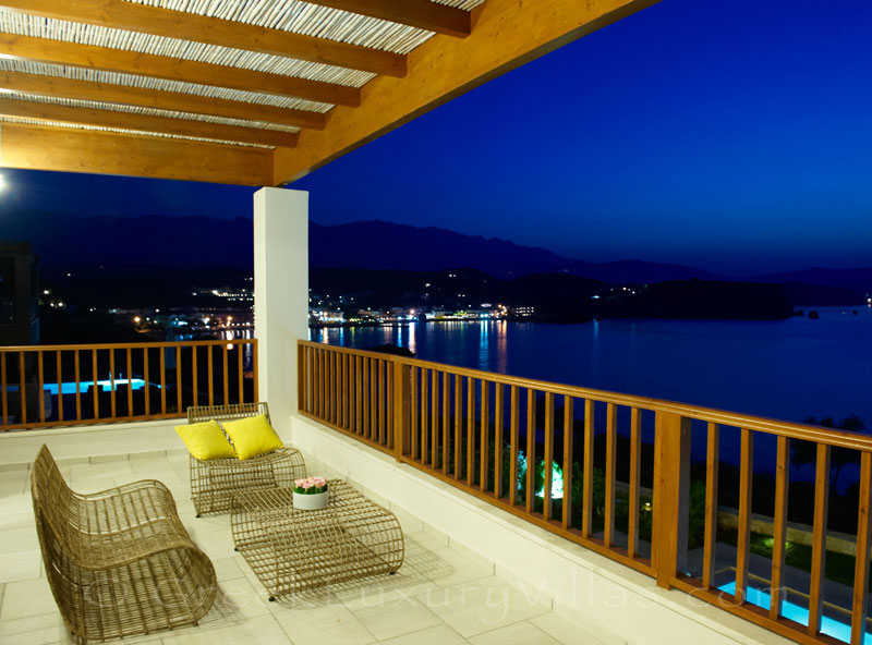 Balcony sea view of traditional style villa in Almyrida Crete