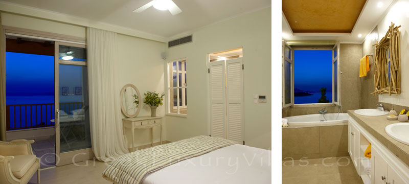 Bedroom sea view of island style seafront villa in Almyrida Crete