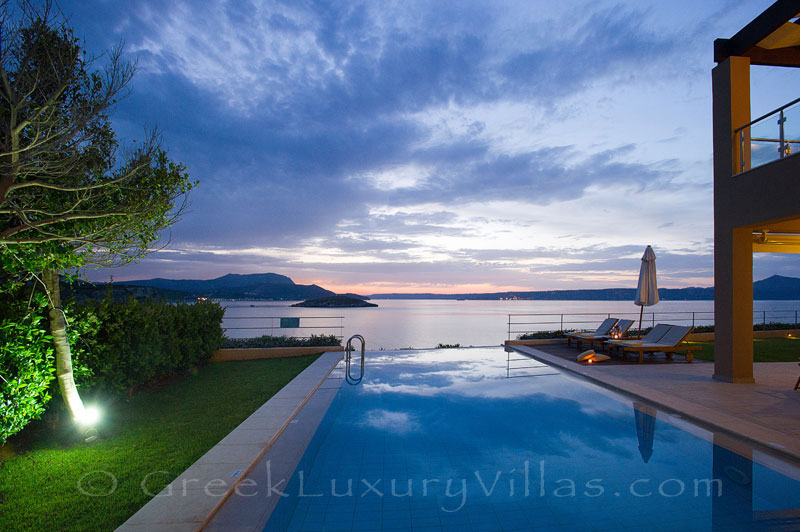 Sea view from the pool of traditional cretan style seafront villa in Almyrida Crete