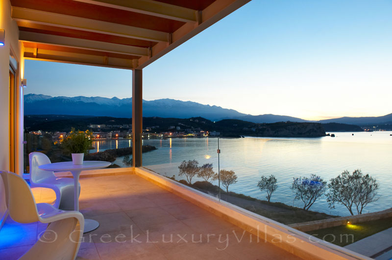 Sea view of modern seafront villa in Almyrida Crete