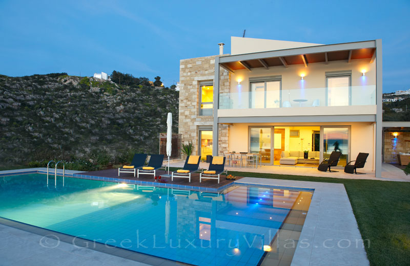 Luxury pool of seafront villa in Almyrida Crete