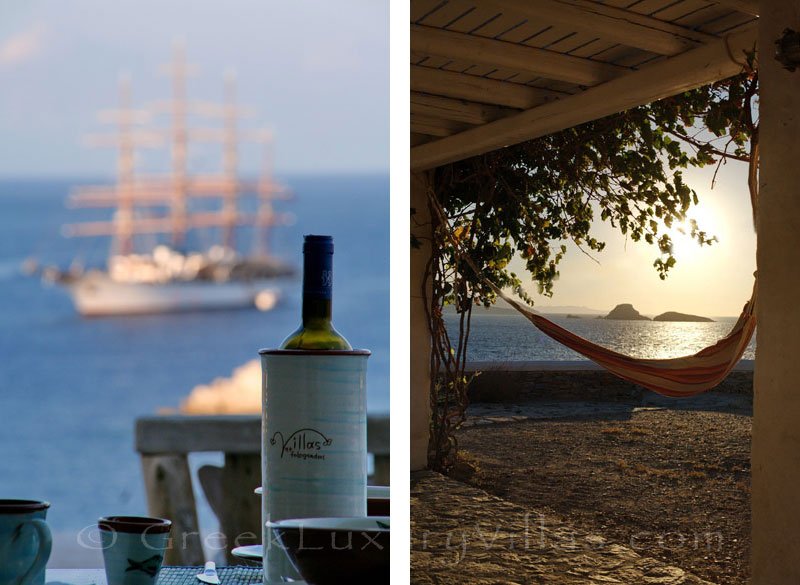 Outdoor area with sea view at Folegandros villas