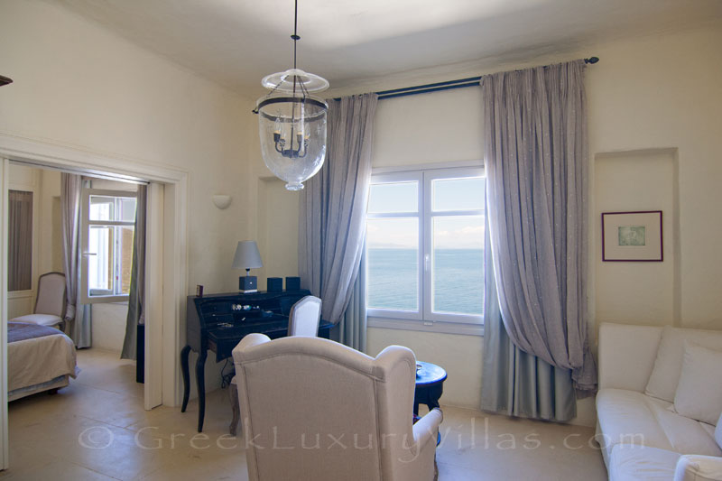 master suite with sea view in luxury villa on Kea