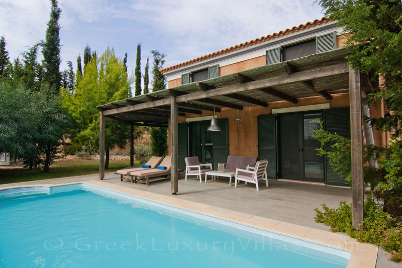 The private pool of a modern two bedroom villa in Kefalonia