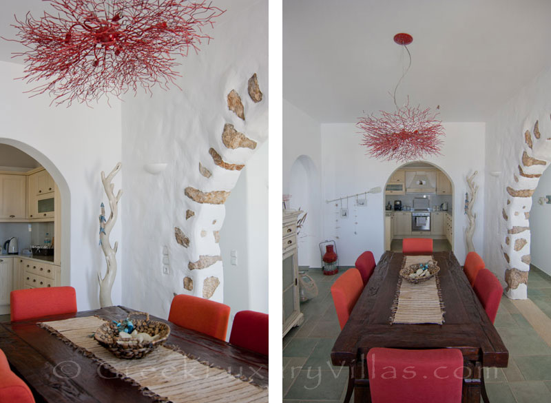 Dining area of luxury villa with pool on Koufonisi