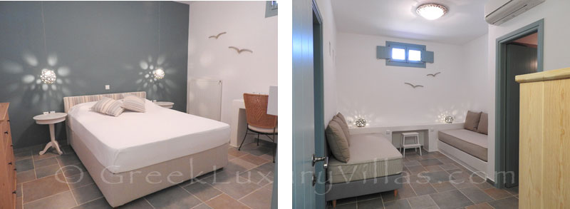 Triple bedroom of luxury villa with pool in Koufonisi
