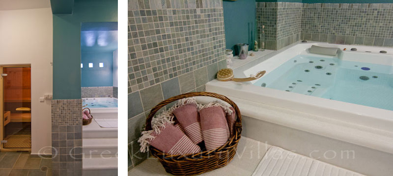 Indoor Jacuzzi of luxury villa with pool in Koufonisi