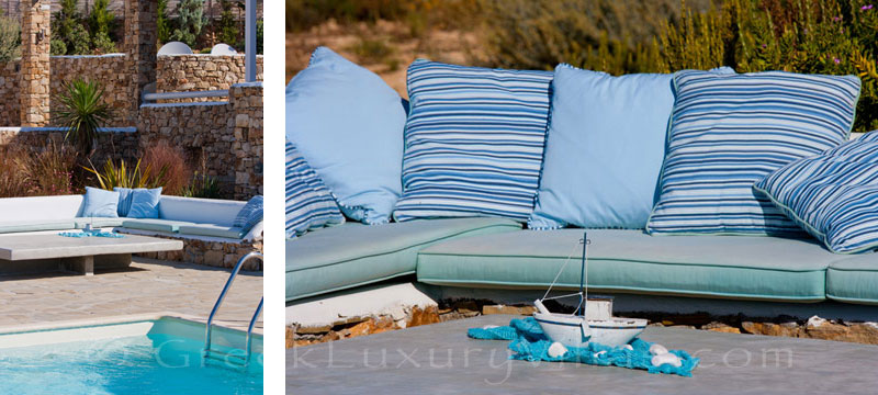 Lounge area of luxury villa on Koufonisi