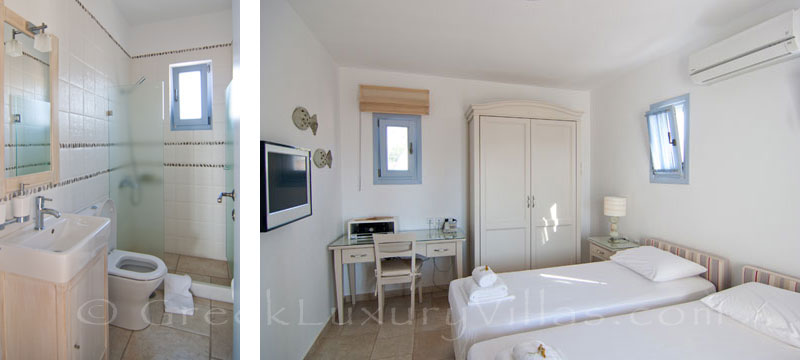 Twin room of luxury villa with pool on Koufonisi