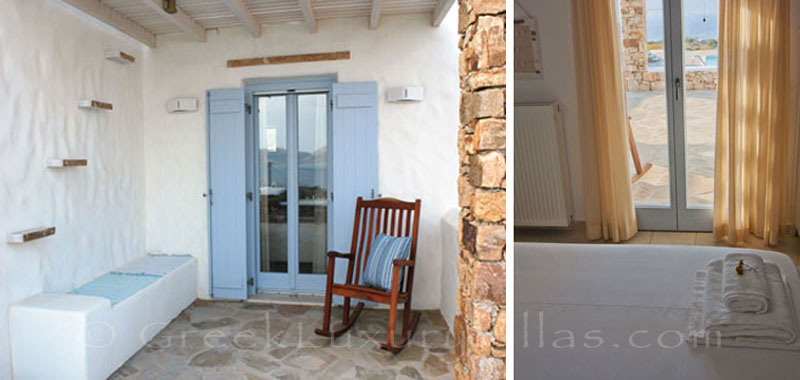 Single beds of luxury villa with pool in Koufonisi
