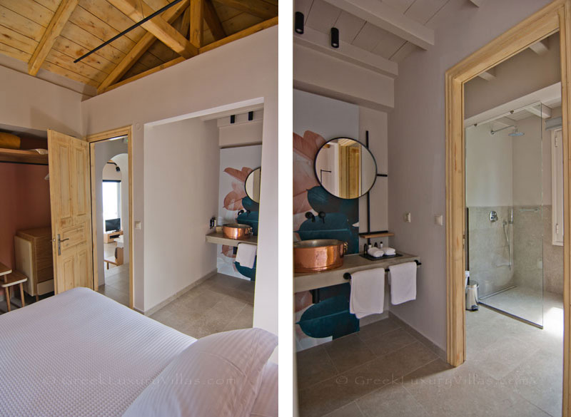 A luxurious bedroom of a modern villa in Lefkas