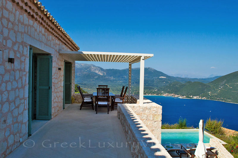 A veranda of a luxury villa  in Lefkada with fantastic seaview