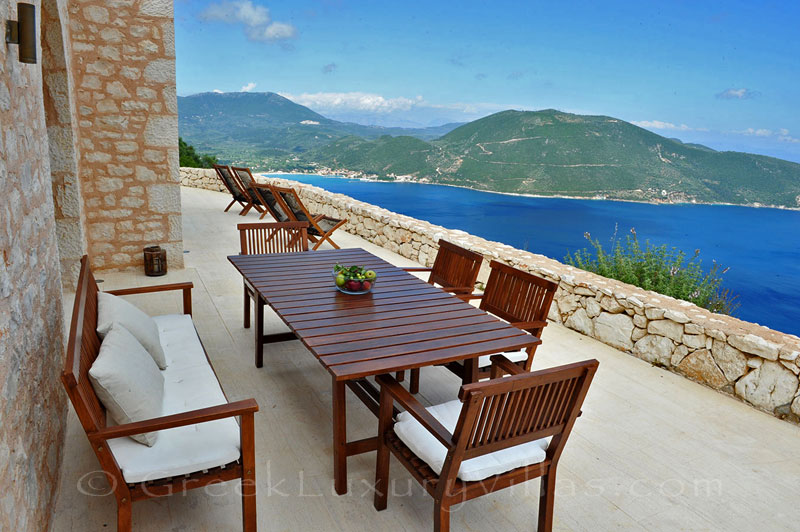 A luxurious villa in Lefkas with a pool and seaview from the veranda