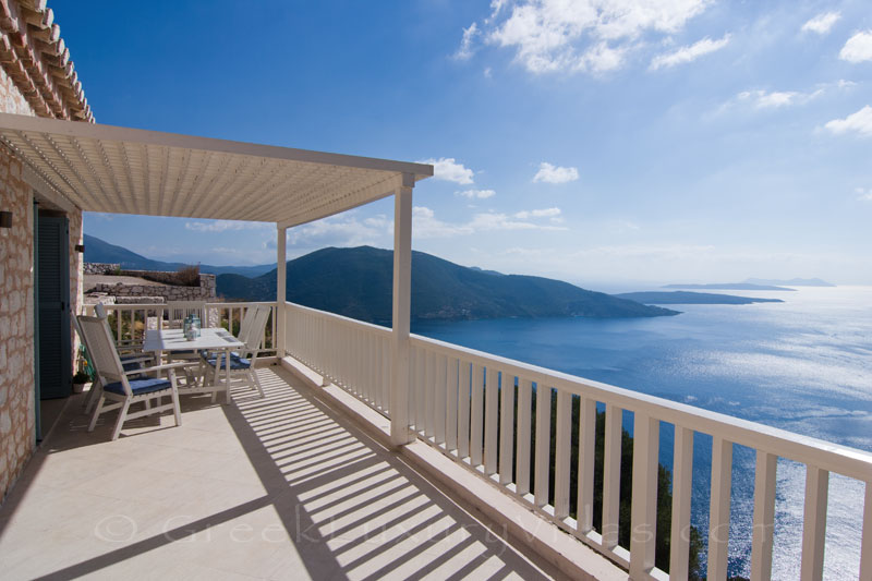 The seaview from the balcony of a villa with a pool in Lefkada