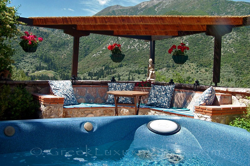 enjoy a bath in the jacuzzi garden in villa on Lefkas