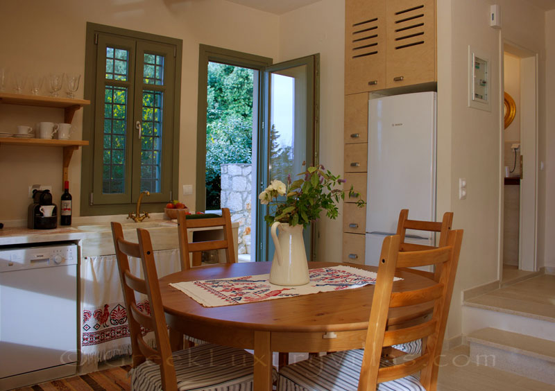 The open plan kitchen of a villa with a pool in Lefkas