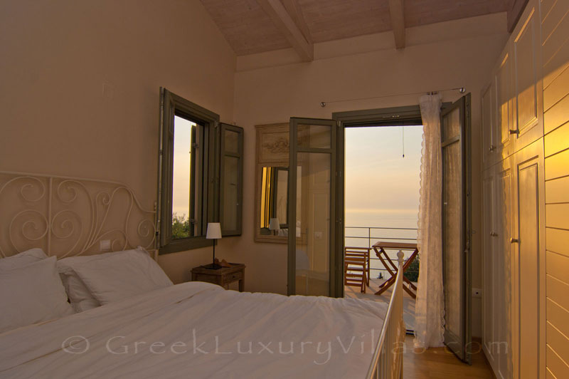 Seaview from a bedroom in the villa with a pool in Lefkas