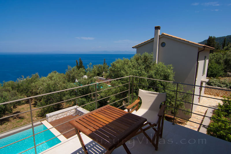 The seaview from the balcony of the villa with a pool in Lefkas