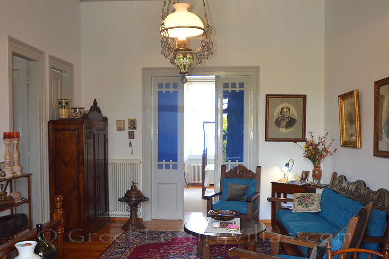 Lesvos traditional villa with pool in Molivos living room