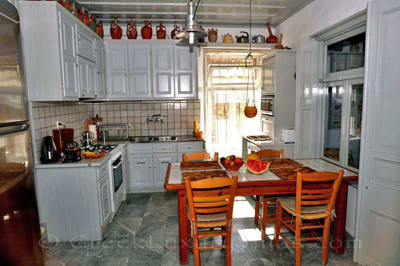 Lesvos traditional villa with pool in Molivos kitchen