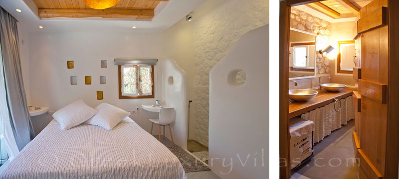 The romantic bedroom in a luxury villa with a pool in Naxos