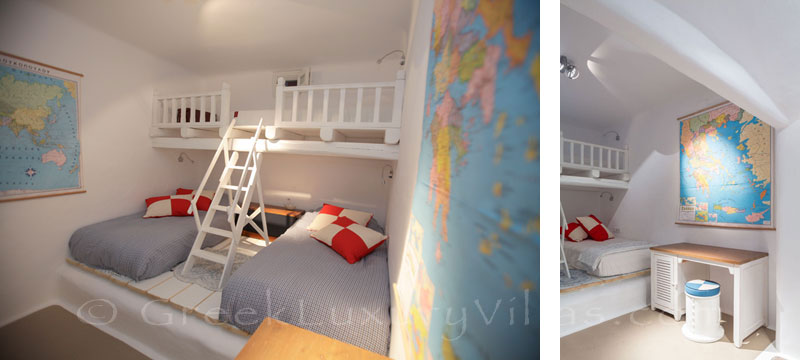 The kids bedroom in a luxury villa with a pool in Naxos