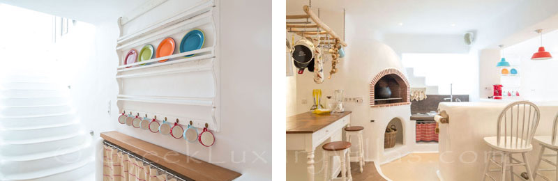 A big professional kitchen in a luxury villa with a pool in Naxos