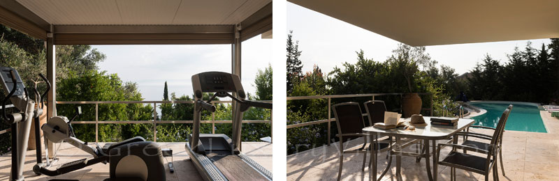 outdoor gym at beachfront villa with tennis and pool