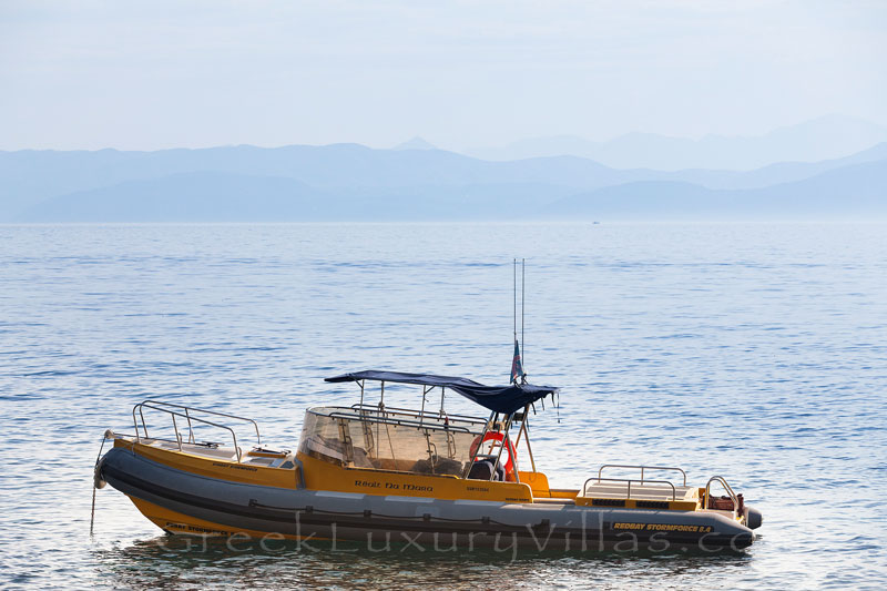 speed boat at beachfront luxury villa Paxos