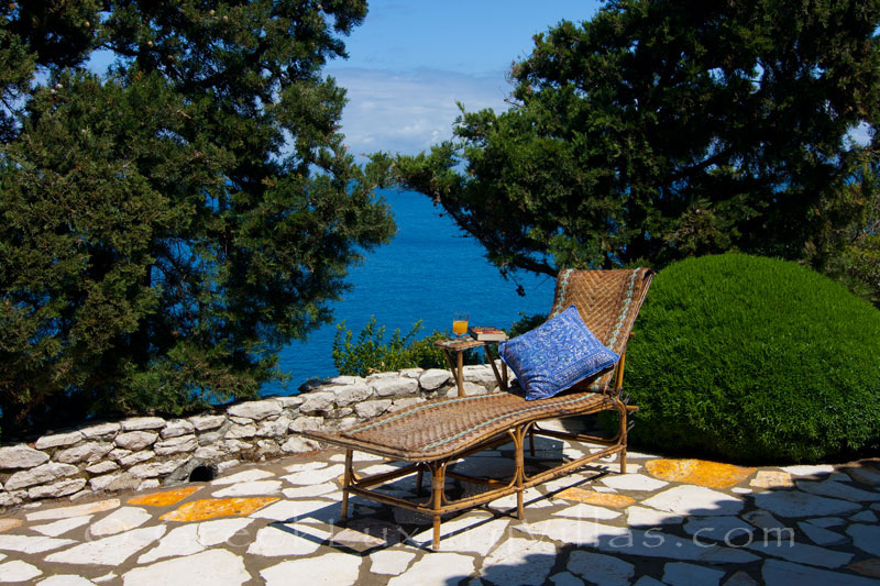 A terrace with seaview at a beachfront villa in Paxos