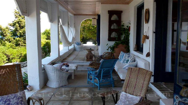 The veranda at a beachfront villa in Paxos