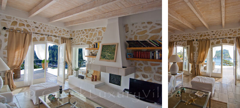 The living-room of a seafront luxury villa in Paxos
