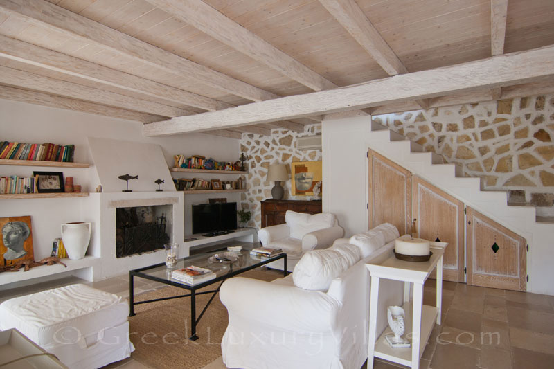 The living-room of a seafront luxury villa in Paxos