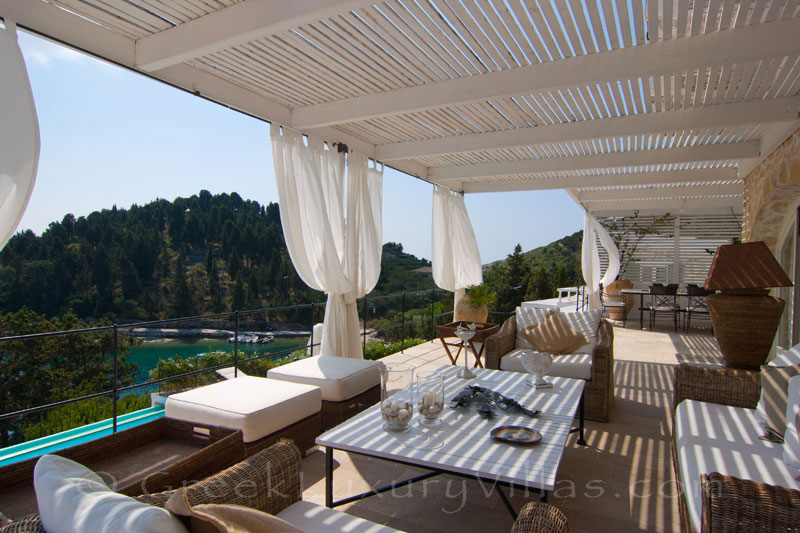 The seaview from the lounge of a seafront luxury villa in Paxos