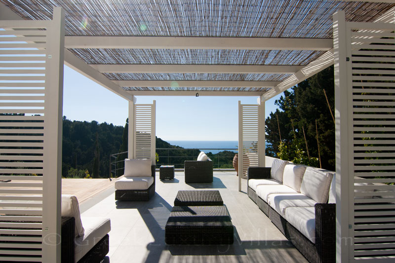 A modern luxury villa in Paxos with a pool bar lounge with seaview