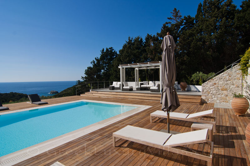 A modern luxury villa with a pool and sea view in Paxos