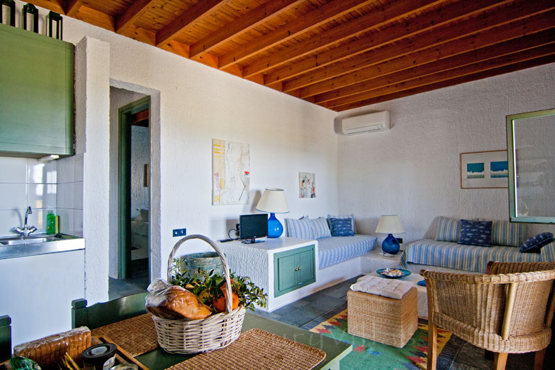 The romantic living-room of the beach bungalows in Peloponnese