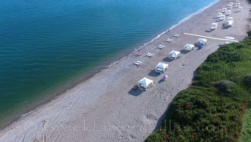 The beach bungalows on the beach of Peloponnese