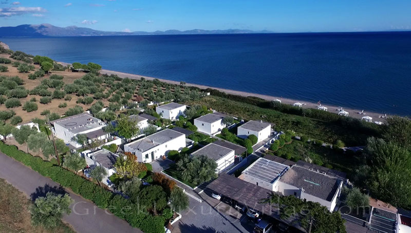 The seafront of the bungalows on the beach of Peloponnese