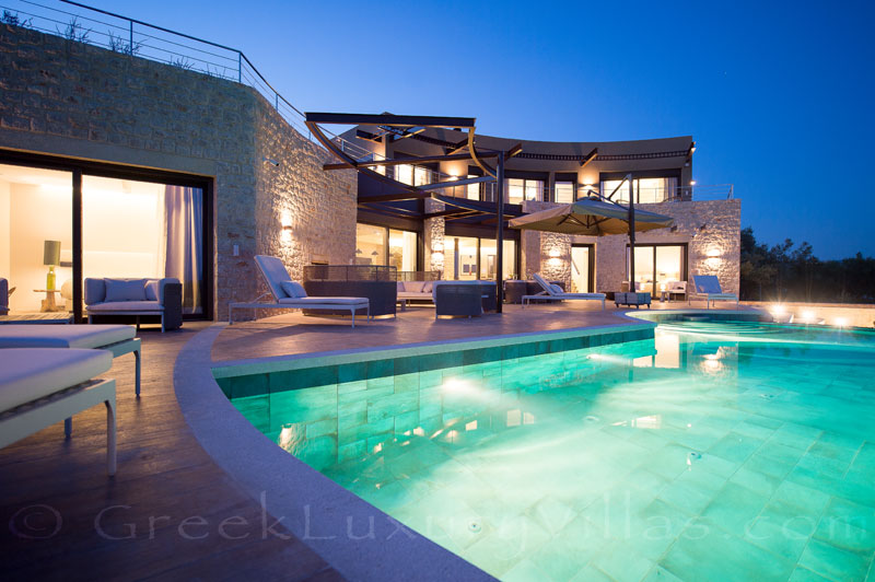evening atmosphere of luxury villa near Pylos, Gialova and Costa Navarino