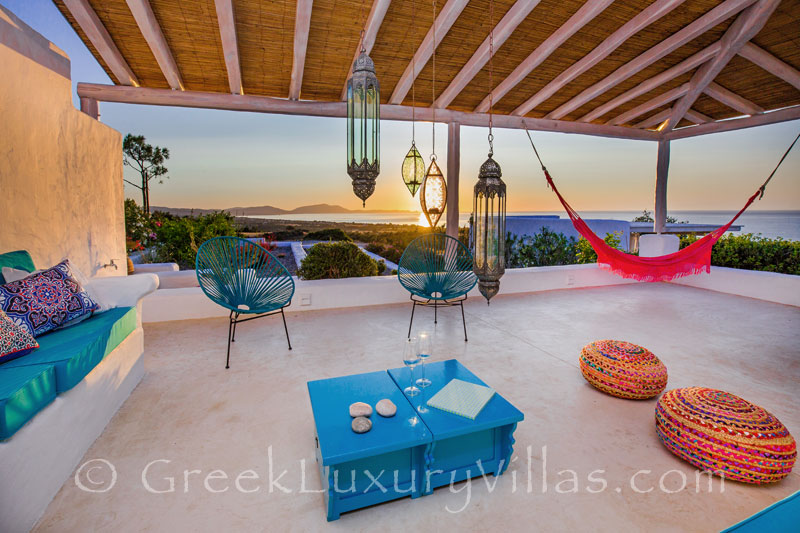 Sunset from the roof terrace of a luxury villa in Rhodes