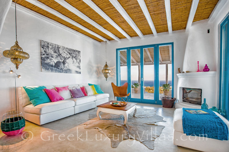 A cheerful living-room in a luxury villa with a pool in Rhodes
