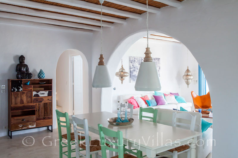 The dining-room in a luxury villa with a pool in Rhodes