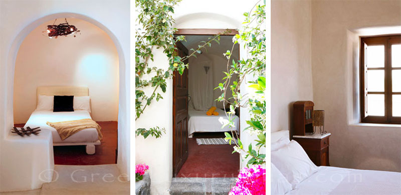 A bedroom in a villa in a traditional village in Santorini
