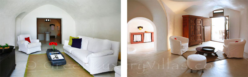 The cave style living-room in a luxurious villa of a traditional village in Santorini