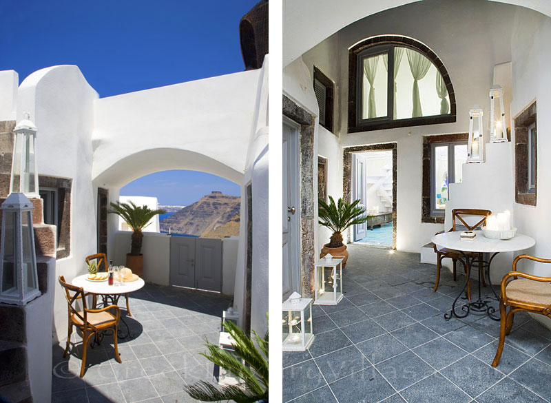 Entrance hall with privacy in a luxury villa in Fira, Santorini