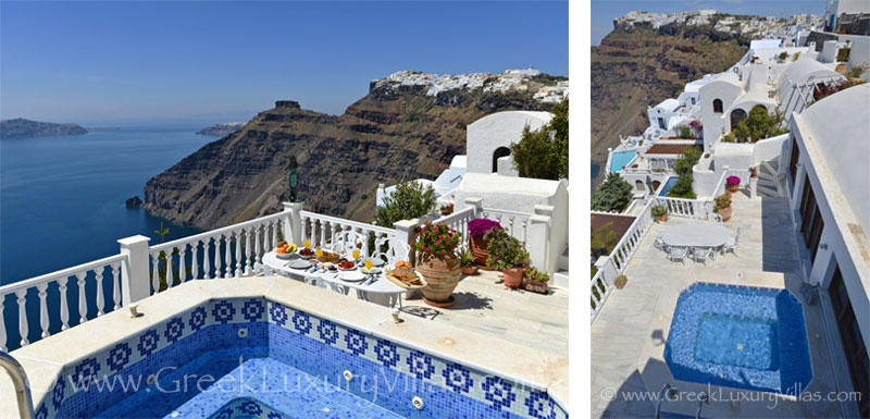 A large villa with a pool on the cliff in Santorini with stunning view