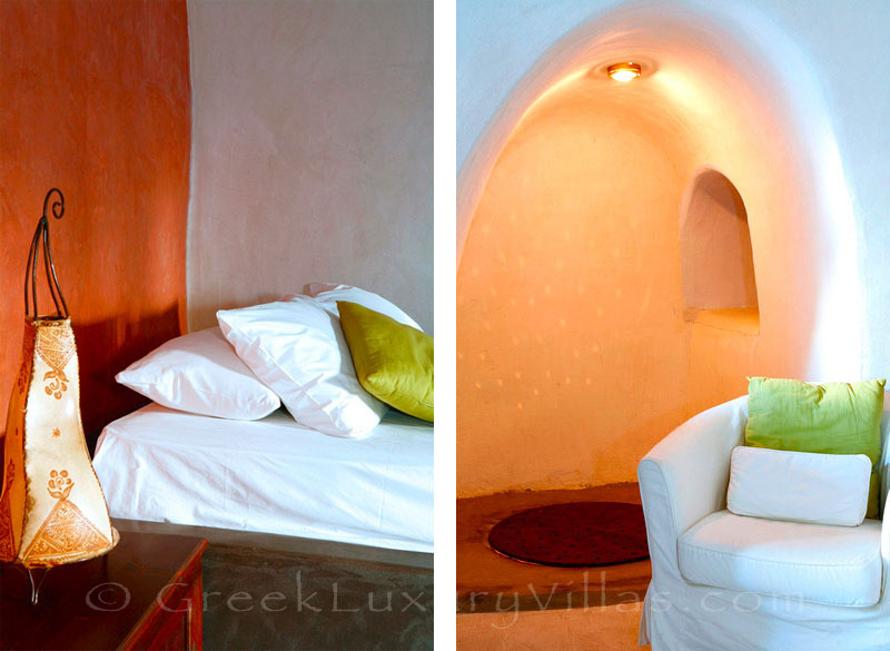 A romantic cave style bedroom in a stone house villa for two in Santorini